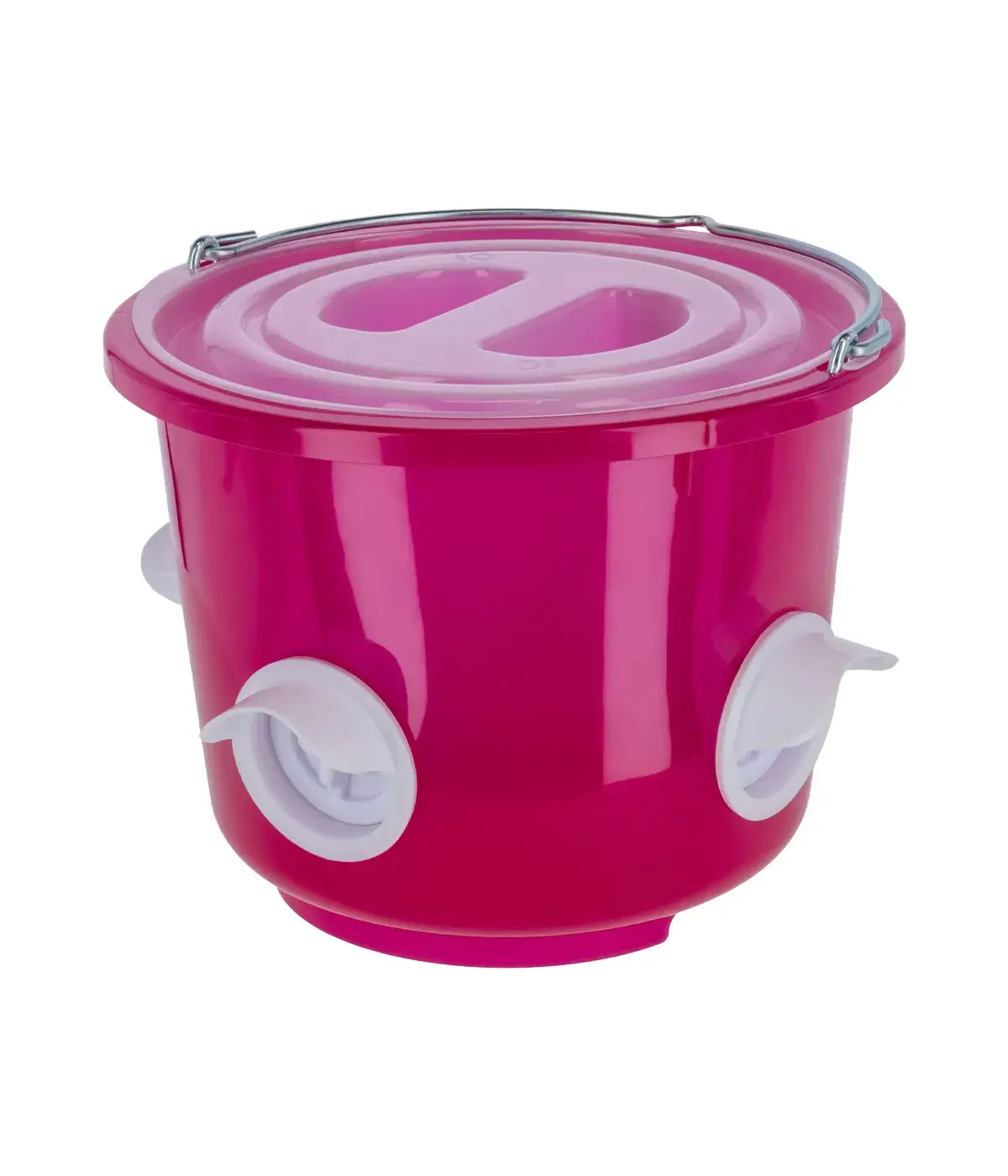 KERBL Futtereimer 12 Liter für Geflügel rosa transparent, mit 4 Futteröffnungen