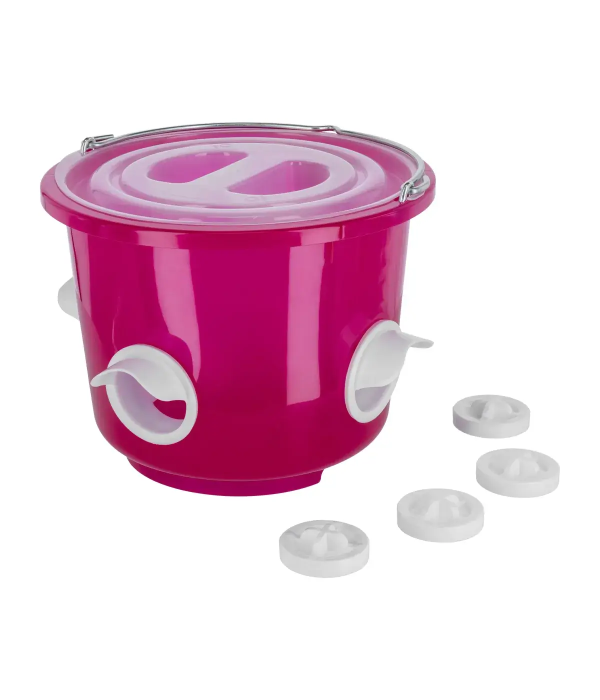 KERBL Futtereimer 12 Liter für Geflügel rosa transparent, mit 4 Futteröffnungen