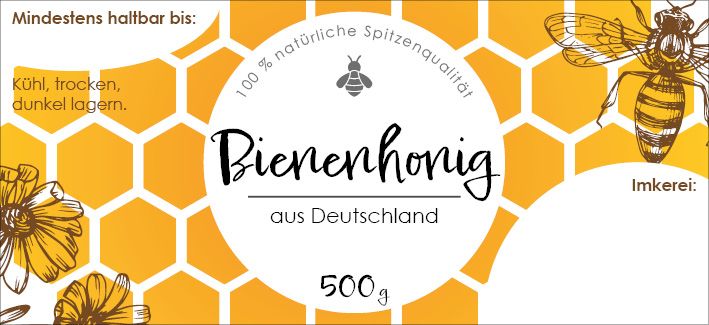 Honig Etikett 500 g gummiert, 120 x 55 mm - 100 Stück